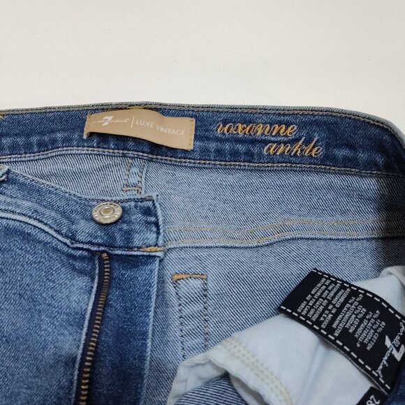 7 For All Mankind Roxanne Luxe Vintage Ankle Jeans Size 28 Raw Edge Cutoff Hems - Picture 2 of 10
